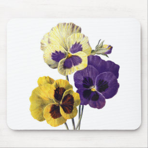 Mousepad Vintage pintura antiga de flores amarelas roxas