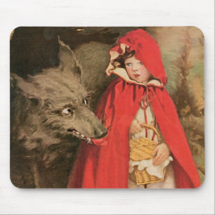 Mousepad Vintage poucos capa de equitação vermelha e lobo