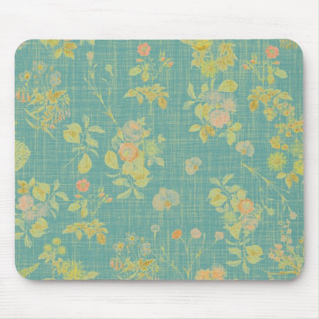 Mousepad Vintage Primavera Floral Teal Patterno (Frente)