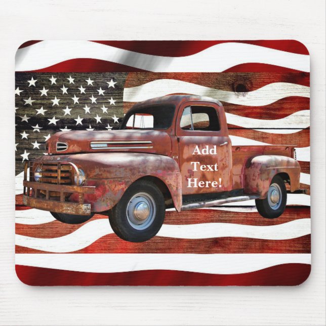 Mousepad Vintage Red Truck American Flag (Frente)