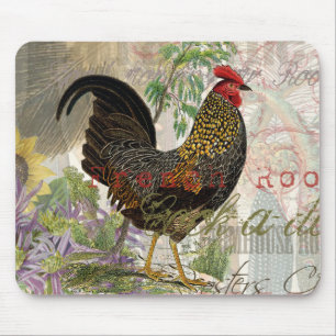 Mousepad Vintage Rooster French Collage Pet Fazenda