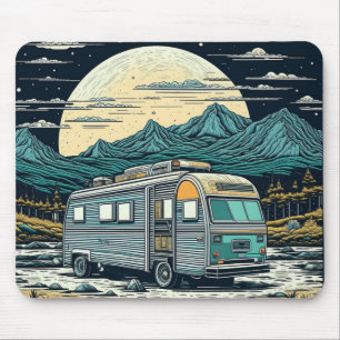 Mousepad Vintage RV nas montanhas com lua cheia