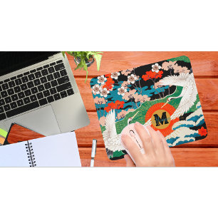 Mousepad Vintage Sakura Japonesa e Gruas Vermelhas Crowadas