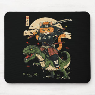 Mousepad Vintage Samurai Cat Dinossaur Japonês Art Graphic