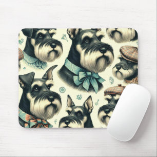 Mousepad Vintage Schnauzer Ilustração Sem Costura