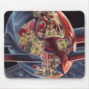 Mousepad Vintage Science Fiction Astronaut Rocket Spaceship