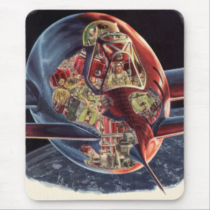 Mousepad Vintage Science Fiction Astronaut Rocket Spaceship