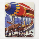 Mousepad Vintage Science Fiction, Noah's Ark Wild<br><div class="desc">Vintage ilustration science fiction futurística viagem e transporte imagem de história de bíblia religiosa. Uma espaçonave moderna do Arco de Noé com pares de animais selvagens (elefantes, girafas, leões, aves etc.) caminhando sobre conselhos e soldados guardando as pessoas de volta. Um clássico design de ficção científica de quadrinhos retrógrados do...</div>