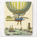 Mousepad Vintage Science Fiction Steampunk Hot Air Balon<br><div class="desc">Ilustração Vintage Ciência Vitoriana Ficção viagem futurista e imagem de punk a vapor de transporte. Um balão de ar quente (um dirigível) com asas voando sobre o oceano com navios. Um castelo está em terra e uma multidão de pessoas está na costa perto do mar. Um clássico design de ficção...</div>