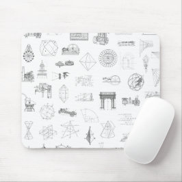 Mousepad Vintage Science Illustrations Black White Standard