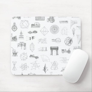 Mousepad Vintage Science Illustrations Black White Standard