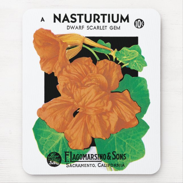 Mousepad Vintage Seed Packet Label Art, Nasturtium Flowers (Frente)