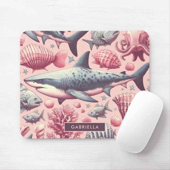 Mousepad Vintage Shark Seamless (Com mouse)