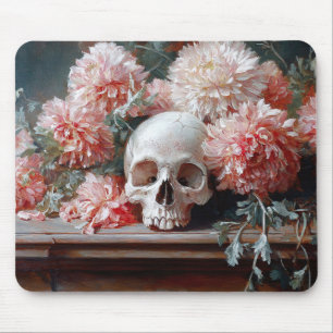 Mousepad Vintage Skull e Rosa claro Flowers