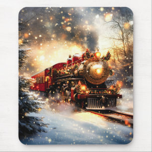 Mousepad Vintage Snowy Night Christmas Train Express