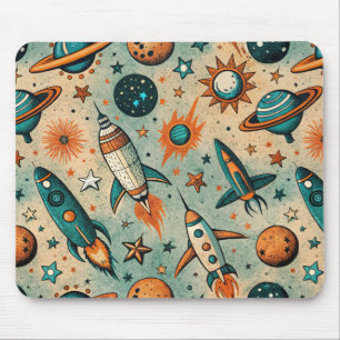 Mousepad Vintage Spacecraft Rocket ships Pattern - Cosmos(7
