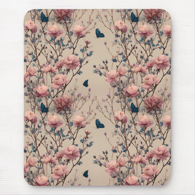 Mousepad Vintage Spring Roses with Blue Butterflies (Frente)