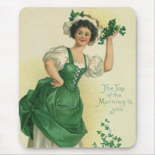 Mousepad Vintage St. Patrick's Day Lass, Lucky Shamrocks
