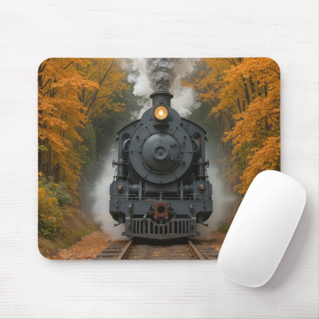 Mousepad Vintage Steam Locomotive In Autumn Woods (Com mouse)