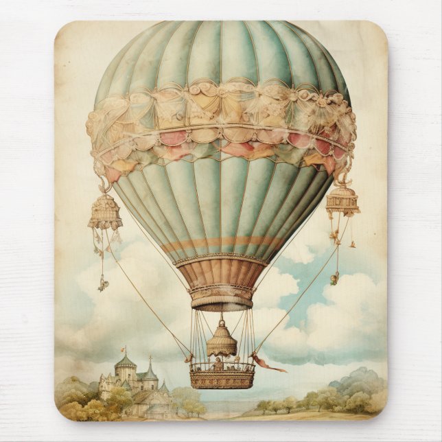 Mousepad Vintage Steampunk Blue Hot Air Balloon (Frente)