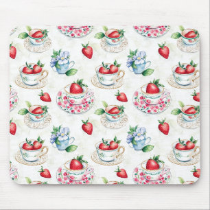 Mousepad Vintage Strawberry Teacup Padrão Floral