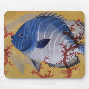 Mousepad Vintage Tropical Blue Fish Coral Marine Ocean Life