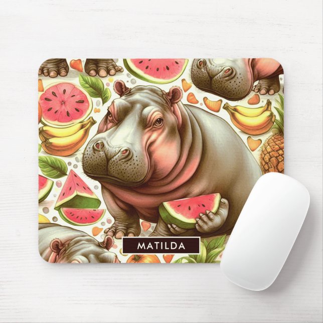 Mousepad Vintage Tropical Hippopotamus Pattern (Com mouse)