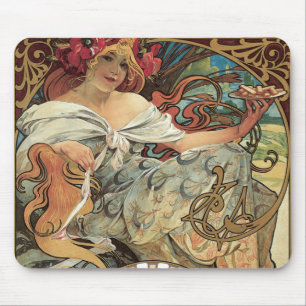 Mousepad Vintage Victorian Art Nouveau por Alphonse Mucha