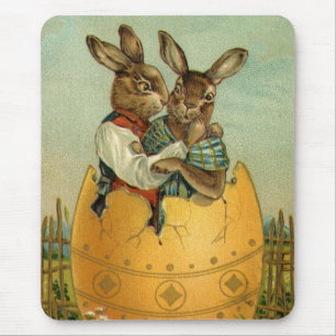 Mousepad Vintage Victorian Easter Bunnies em um Ovo Dourado