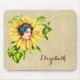 Mousepad Vintage Victorian Lady Summer Sunflower, Nome