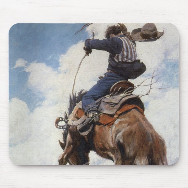 Mousepad Vintage Western Cowboys, Bucking, pelo NC Wyeth (Frente)
