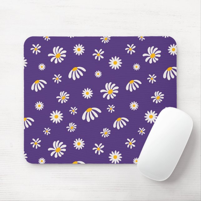 Mousepad Vintage White and Yellow Flowers Daisy Pattern  (Com mouse)