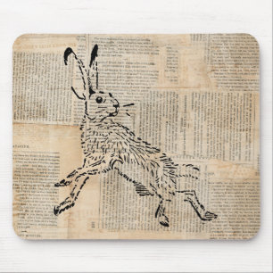 Mousepad Vintage Wild Rabbit com fundo de jornal