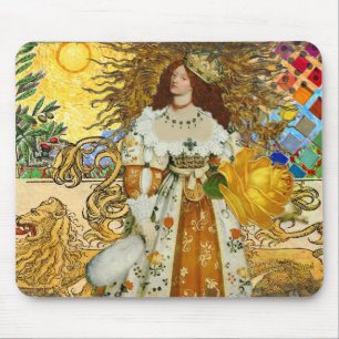 Mousepad Vintage Woman Ouro Sun: Leo Zodiac Collage Art