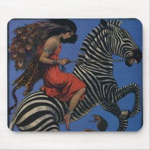 Mousepad Vintage Zebra com Art Nouveau Woman Rider