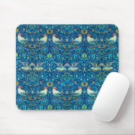Mousepad Vintagem botânica de aves azuis William Morris
