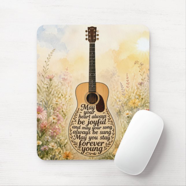 Mousepad Violão com Texto Jovem para Sempre (Com mouse)