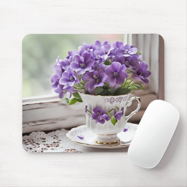 Mousepad Violetas Roxas No Antigo Teacup (Com mouse)