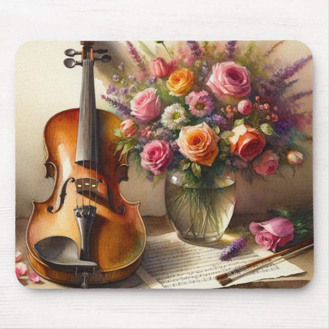 Mousepad Violino, Música Folha e Vaso de Flores (Frente)