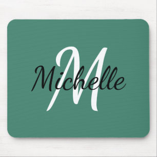 Mousepad Viridian Green & White Monograma adiciona seu nome