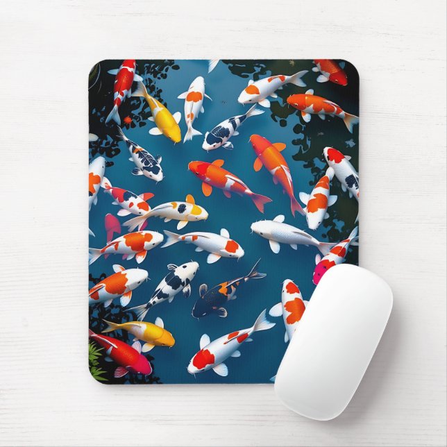 Mousepad Vista aérea de lago de peixes Koi coloridos (Com mouse)
