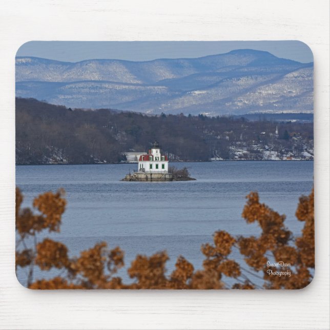 Mousepad Vista de inverno do farol de Esopus Meadows (Frente)