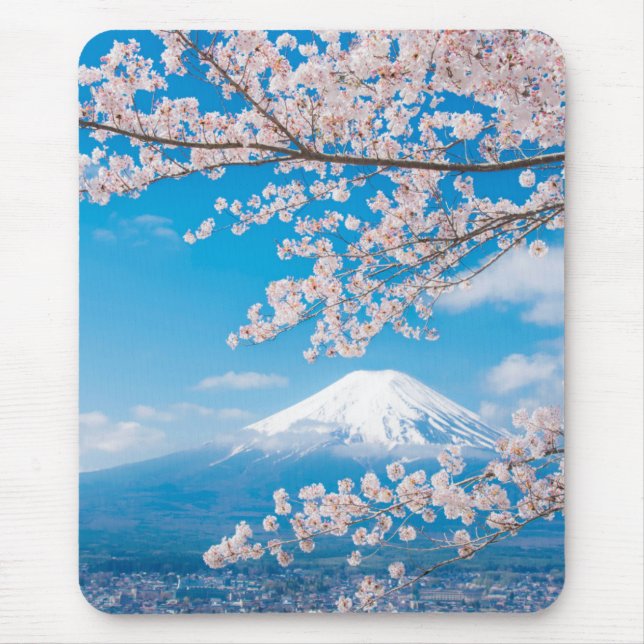 Mousepad Vista de Monte Fuji com flores de cerejeira (Frente)