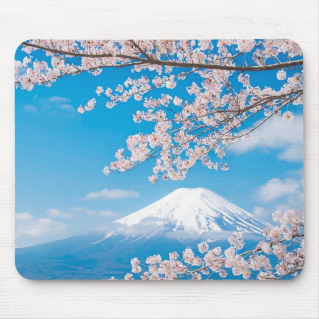 Mousepad Vista de Monte Fuji com flores de cerejeira (Frente)