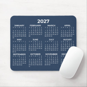 Mousepad Vista do Ano Completo Calendário 2027 Azul Naval E