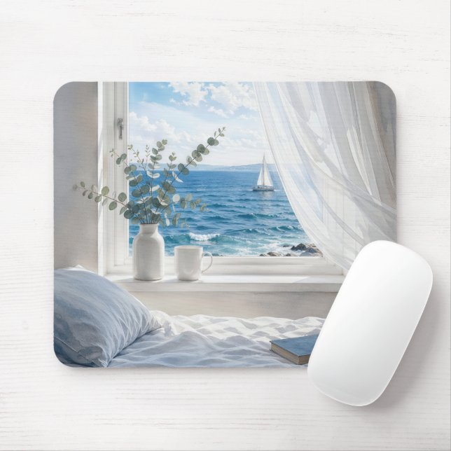 Mousepad Vista do Oceano na Janela do Quarto (Com mouse)