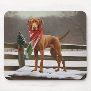 Mousepad Vizsla Dog no Natal da Neve