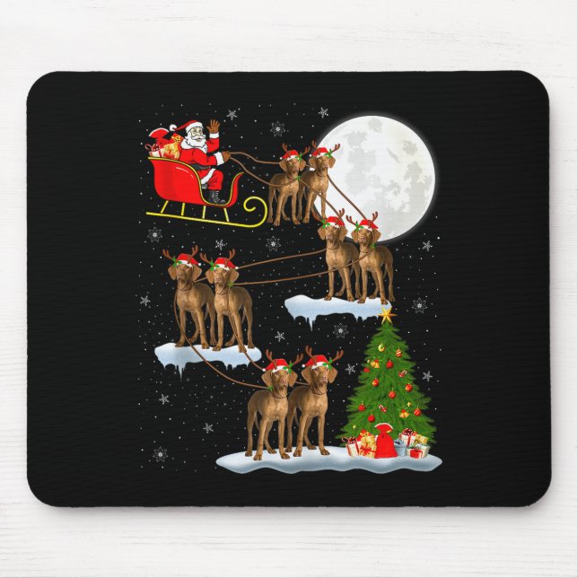 Mousepad Vizsla Dog Santa Sleigh Flying Funny Magical Chris (Frente)