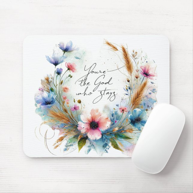 Mousepad Você é o Deus que fica, floral de aquarela (Com mouse)