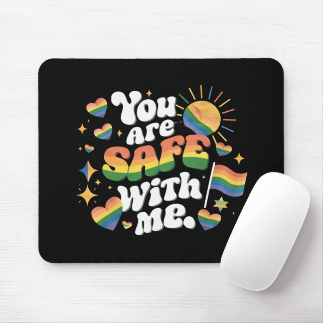 Mousepad Você está seguro comigo Gay do arco-íris LGBT (Com mouse)